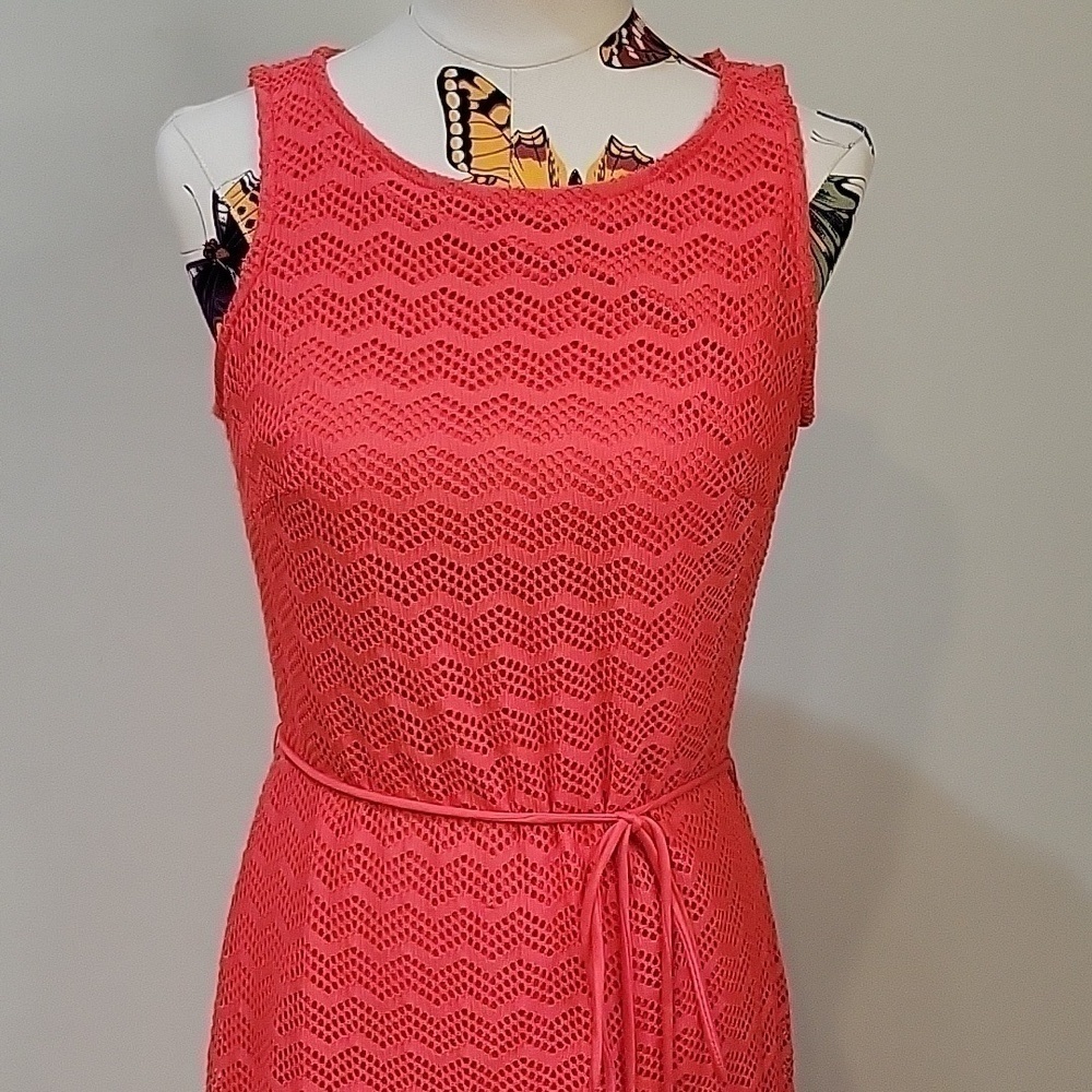 COVINGTON coral red mesh maxi dress. Ties at waist. Size is 6.
